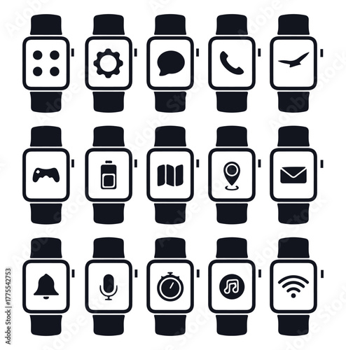 Smartwatch App Icon Set for Wearable Technology Interface Vector