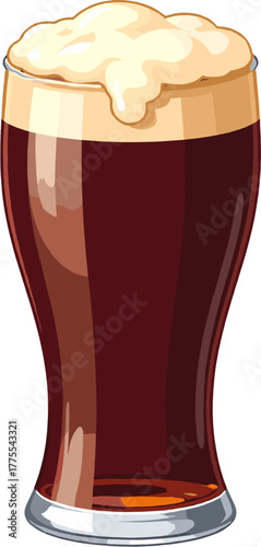 Beer glass with foam vector illustration isolated on white background, golden beverage design for pub, bar, Oktoberfest, party celebration, craft drink clipart for menu, poster, restaurant artwork