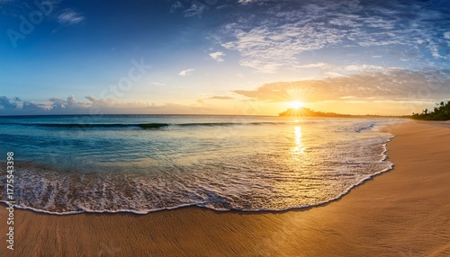 serene sunrise over tropical beach coastal paradise hdr panoramic view calm waters nature s beauty
