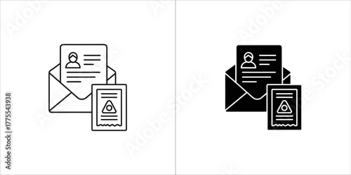 Email icon with document and certificate, representing important correspondence or official notification