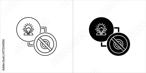 Woman with sun icon and prohibition sign, representing a concept of no sun exposure or heat