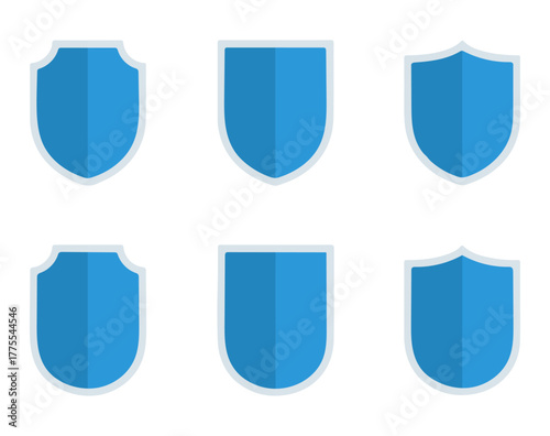 Collection of Six Blue Shield Icons in Different Shapes Vector