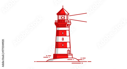 Coastal Beacon of Hope: A Stylized Lighthouse Icon Guiding the Way in Carmine Hues
