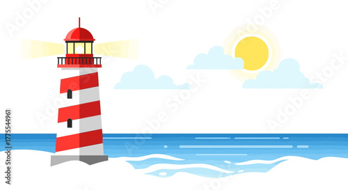 Coastal beacon against the sky and the sea, illustration of maritime guidance and serenity