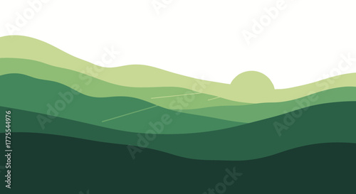 Scenic Green Hillscape, Serene Pastel Landscape with Rolling Hills and Calm Vista, Abstract