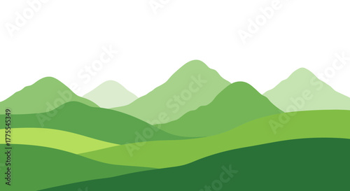 Serene green hills and mountains creating a peaceful nature landscape scene
