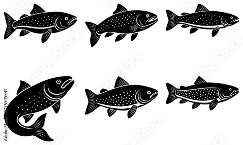Elegant trout silhouettes swimming in formation, perfect for fishing enthusiasts and nature lovers, ideal for logos, branding, and outdoor adventure designs