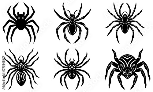 Creepy crawly spider collection for Halloween designs and spooky themes created from scalable vector art, perfect for invitations and web graphics