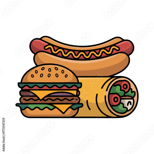 fast food combo burger fries illustration