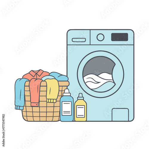 Washing machine with laundry basket and detergent bottles  