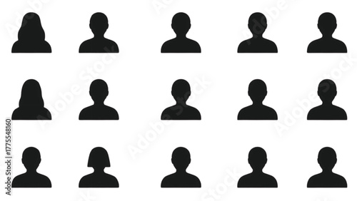 Diverse Human Silhouettes Collection On White Background