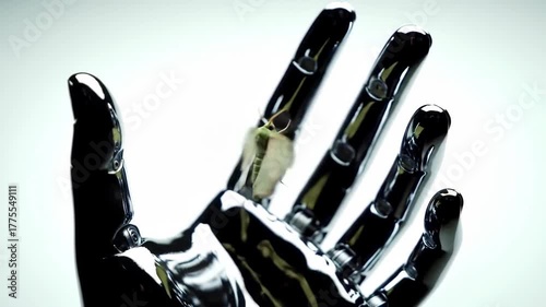 Nature Meets Technology A Delicate Moth on a Cyborg Hand.