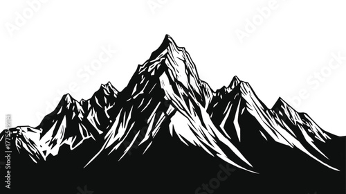 Stylized Black and White Mountain Range Silhouette