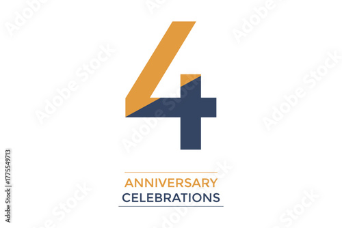 4 anniversary celebrations with gold and blue colors. Minimalist anniversary background with soft colors, elegant typography, and subtle decorations. Perfect for invitation cards, banners. 