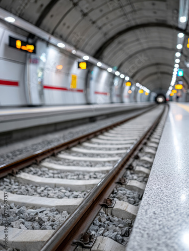 Wallpaper Mural Empty subway station with railway tracks and tunnel view. Torontodigital.ca