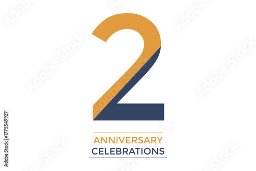 2 anniversary celebrations with gold and blue colors. Minimalist anniversary background with soft colors, elegant typography, and subtle decorations. Perfect for invitation cards, banners.