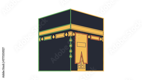 kaaba outline, minimal Islamic vector, two color art, sacred design, elegant line illustration