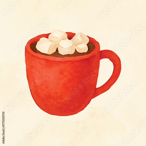 Hot cocoa mug with marshmallows watercolor
