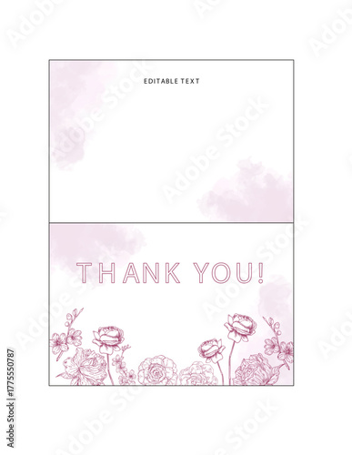 Modern Floral Thank You Card, edit, ready to print