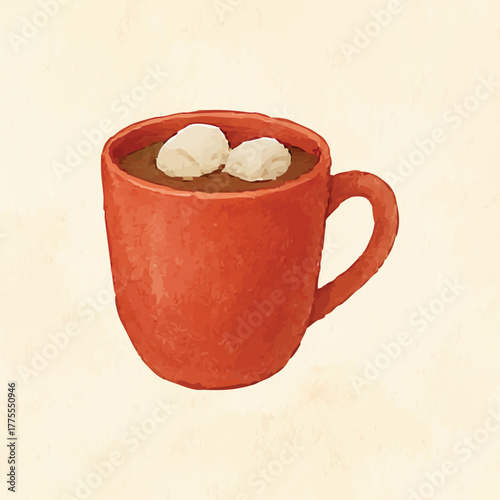 Hot chocolate mug with marshmallows watercolor