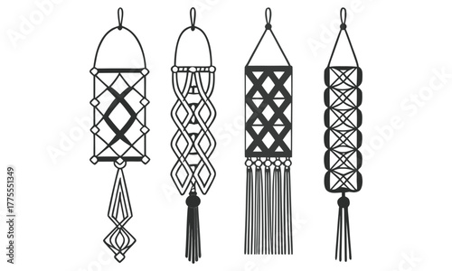 Line Art Macrame Plant Hanger Knot Designs Collection