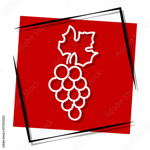 grape, red banner in a frame. Vector illustration on a white background.