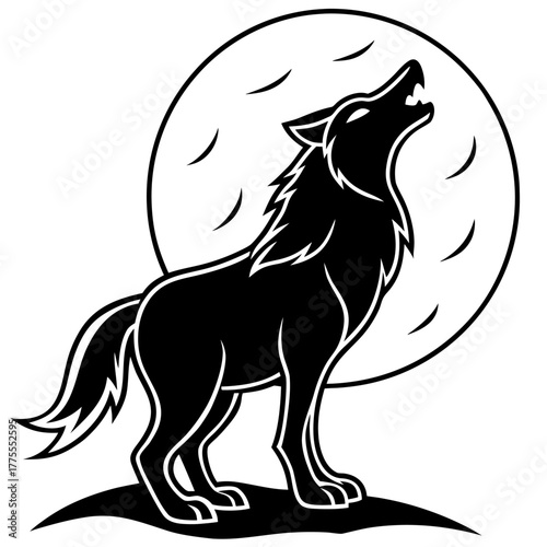 Color vector silhouette of a werewolf howling at the moon