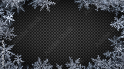 Vector snowflake border isolated on transparent background. Concept of winter decoration, Christmas and New Year holidays.