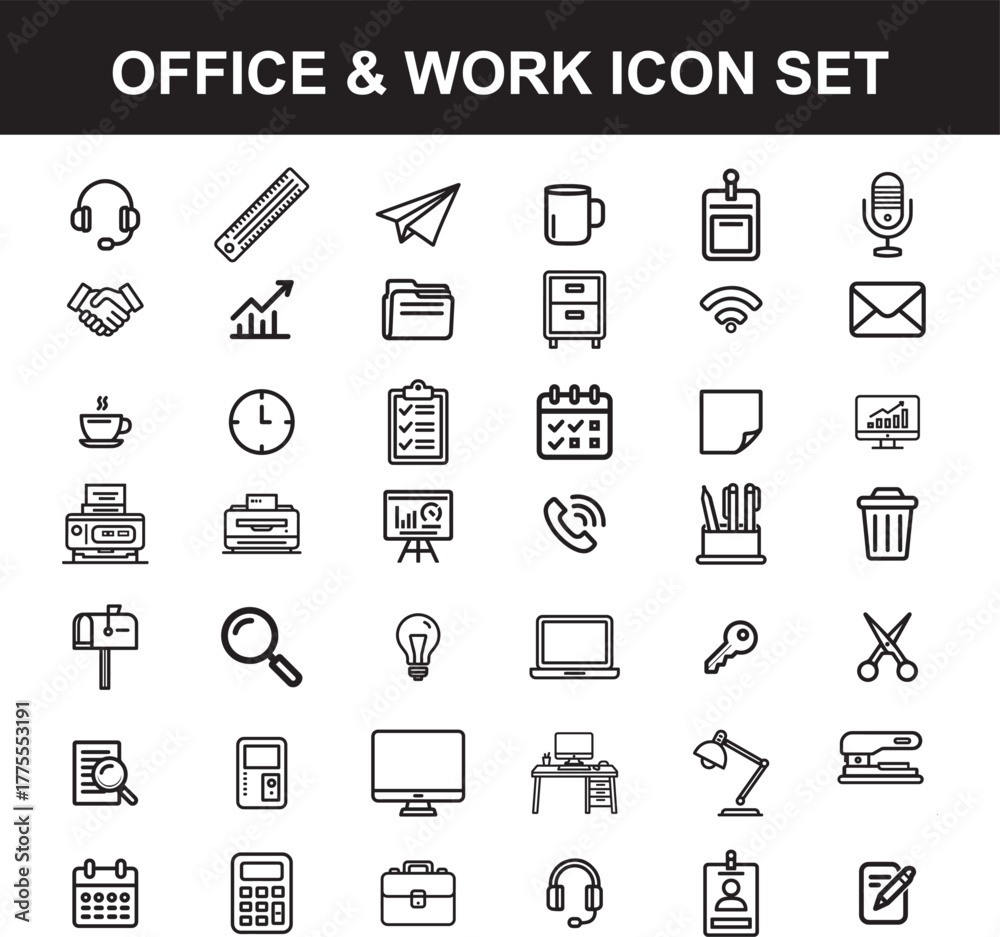 Fototapeta premium Office and work icon set, isolated on white background