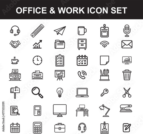 Office and work icon set, isolated on white background