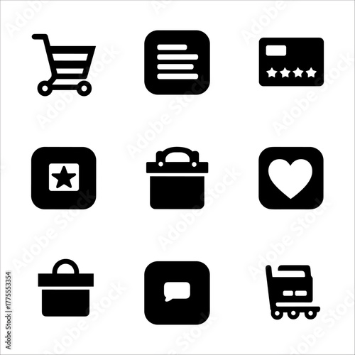 Set of nine black ecommerce and shopping icons on a