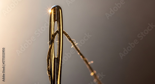 Needle and thread macro photography, sewing needle close up, sewing and needlework concept