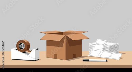 Open Cardboard Box On Table Ready For Packaging Process