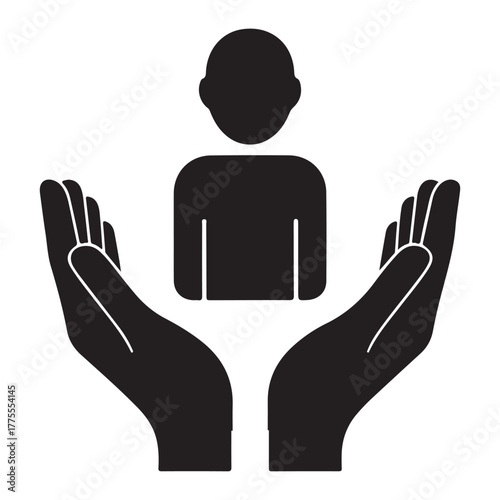 Abstract Black and White Icon of Human Support and Care
