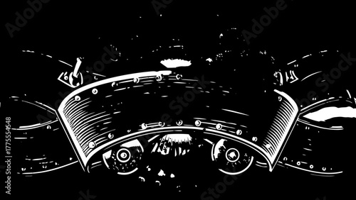Car dashboard, speedometer, tachometer, vector illustration, automotive interior