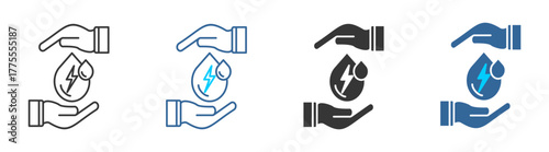 Hydro power icon set multiple style collection