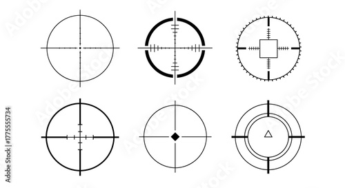 Discover precision and focus with these diverse targeting reticle designs, perfect for any strategic visual project.