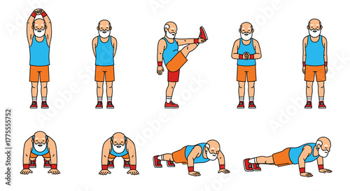 Vibrant, active senior man demonstrates effective exercises for a healthy, energetic lifestyle, promoting fitness and well-being
