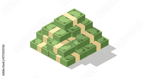 Massive stack of cash money bundles creates a powerful symbol of wealth and financial success for business growth and investment opportunities.