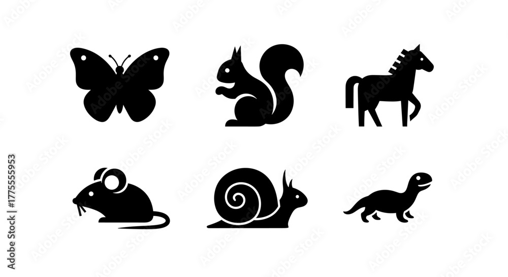 Fototapeta premium Charming collection of stylized black animal silhouettes perfect for educational materials, children's books, and playful designs