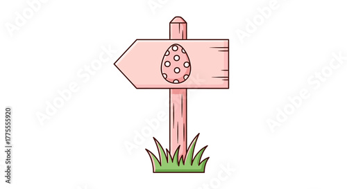 Charming pink directional signpost adorned with a festive Easter egg, pointing towards spring celebration and happy holiday moments.