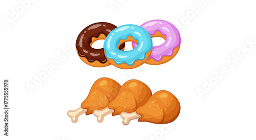 Indulge in sweet delights and savory fried chicken drumsticks, a perfect combination for any craving or celebration.