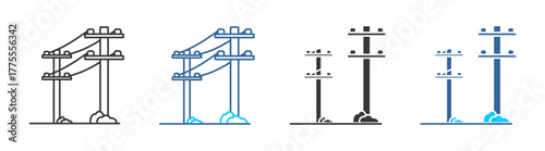 Electric pole icon set multiple style collection