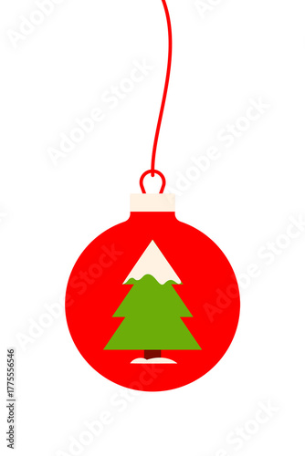 Cute red holiday ornament bauble with a Christmas tree, hanging on a string. Perfect for holiday, festive, and winter-themed creative projects and digital decorations. High resolution PNG