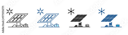 Solar energy icon set multiple style collection