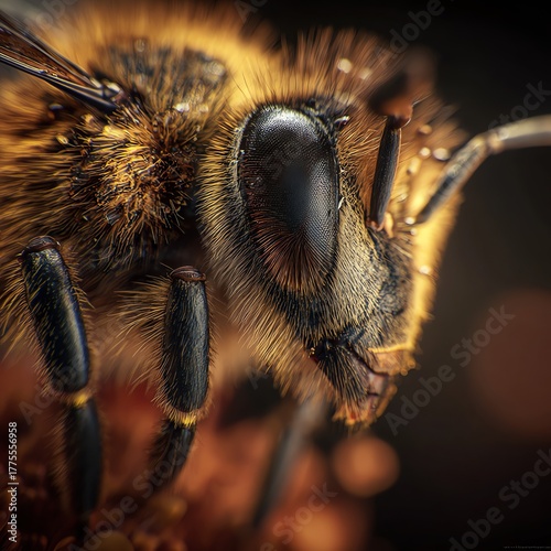 Extreme Macro of a Honeybee Head with Intricate Detail