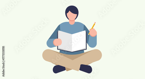 Illustration of a person sitting cross-legged while reading a book