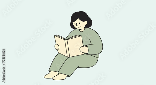 Illustration of a person engrossed in reading a book, relaxed and enjoying quiet time, perfect for learning