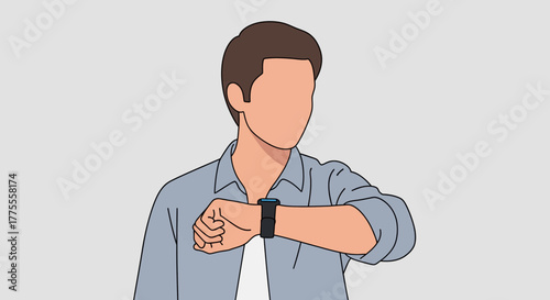 A man checks his smartwatch for notifications, illustrating the concept of modern connectivity, time management, and wearable technology