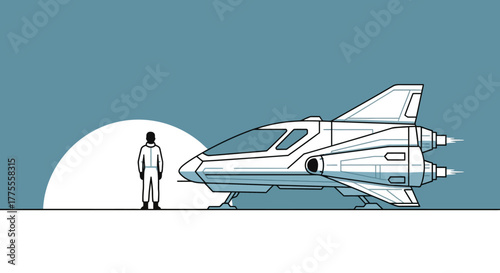 Futuristic Spacecraft and Human Figure A Conceptual Illustration of Space Exploration and Design